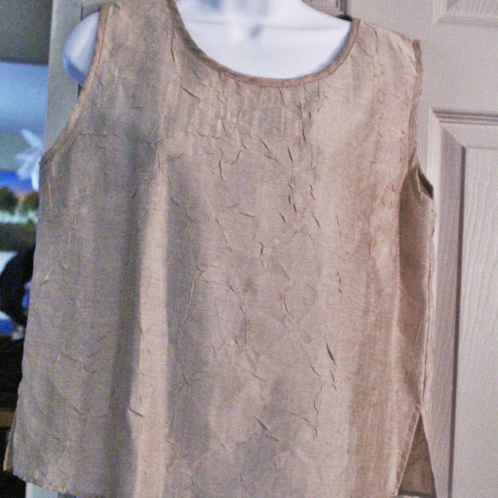 IC Collection Crinkle Sleeveless Linen Blend Tank Top Medium 20" P2P EUC